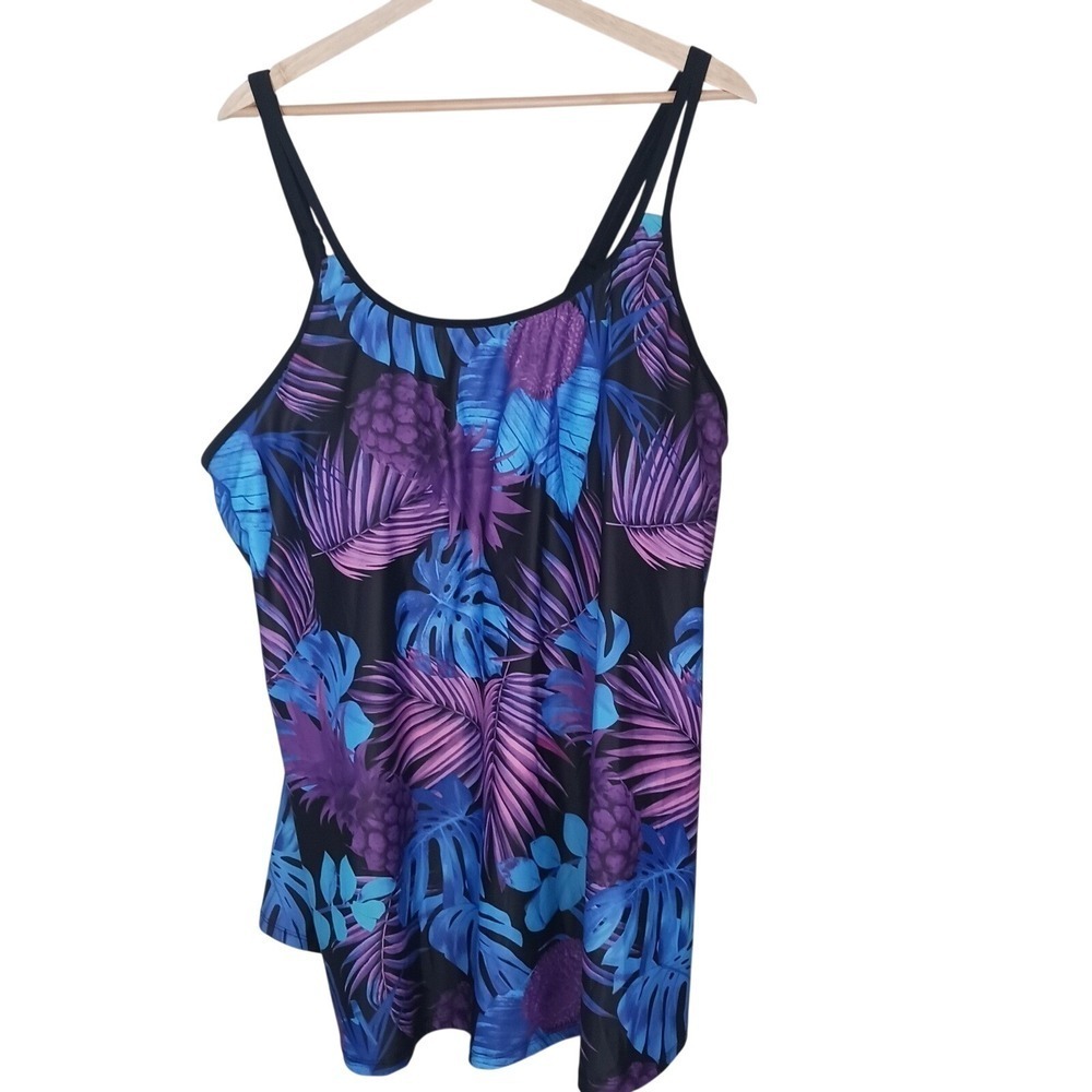 Plus Size Tropical Tankini Swim Top Women's 22W Floral Adjustable Straps New